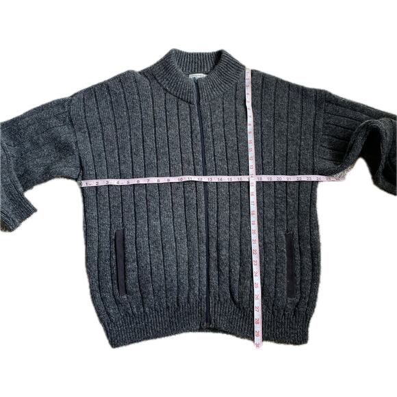 VTG Wool Chunky Knit Zip Cardigan Sweater Elbow Patches L Gray Fisherman Grandpa - Picture 9 of 9